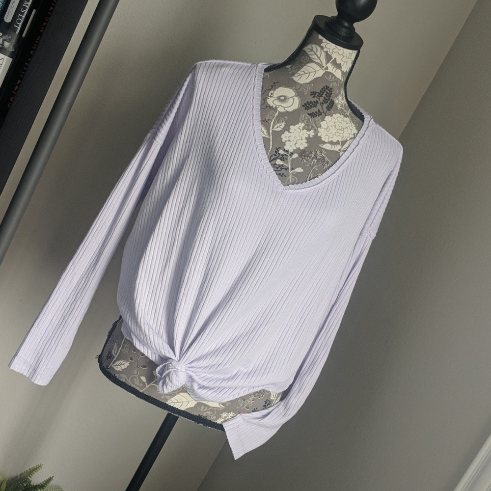 Lavender Purple Long Sleeve Knot Tie Front Shirt